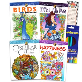 4 Pack Adult Coloring Books for Stress Relief with Colored Pencils - Bundle with 4 Advanced Coloring Books for Women, Men Featuring Animals, Fantasy | Dot to Dot Coloring Design