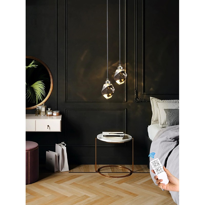 IDEQUY Chrome Crystal Pendant Lights Kitchen Island, Bedroom Bedside Hanging