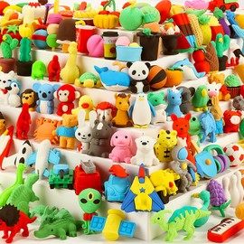 URSKYTOUS 130Pcs Animal Erasers Kids Pencil Erasers Desk Pets Puzzle Erasers Bulk Mini Animal Food Erasers Toys Eraser Prizes for Classroom Rewards, Game Prizes, Treasure Box, Easter Egg Fillers
