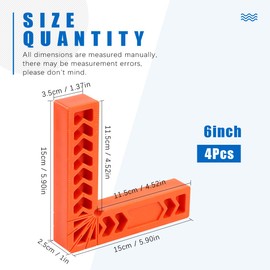 Glarks 4Pcs 6"/150mm 90 Degree Positioning Squares, Right Angle Corner Clamps for Woodworking, Picture Frames, Boxes, Cabinets or Drawers, L-type Right Angle Ruler, Carpenter Tool (6''/150mm)