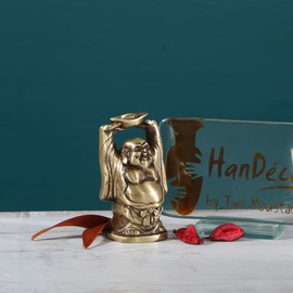 Two Moustaches Laughing Buddha with Ingot Brass Showpiece | Home Decor |