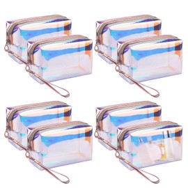 Voittozege 8 Pieces Holographic Makeup Bag Holographic Iridescent Cosmetic Bags with Zipper Travel Iridescent Makeup Bags Portable Holographic Bag Iridescent Holographic Bag for Makeup Tools Organiz