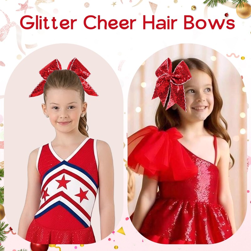 7" Glitter Large Cheer Hair Bow Clips for Girls Cheerleader