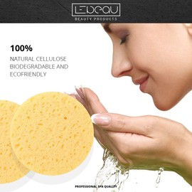 LeBeau Compressed Facial Sponges, Face Sponges for Cleansing, 100% Natural Cellulose Facial Sponge, Professional Spa Quality Face Sponge (50 counts, Yellow)
