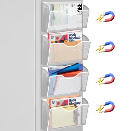LQPAFZ 4PCS Magnetic File Holder - No Drilling Magazine Paper Document Holder, Hanging File Organizer for Refrigerators, Whiteboards & File Cabinets