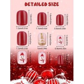 EBANKU 96 Pcs Christmas Fake Nails, Short Press on nail Full Cover False Nail Kits with 96Pcs Nail Adhesive Tabs, Snowflake Christmas Tree Elk Design Nail for Women Girl Nail Art Decoration