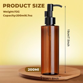 2 flaconi da 200 ml in plastica ambrata con pompa per lozioni con testa a pressione nera, vuoti, ricaricabili, contenitori per shampoo cosmetici, per olio di rimozione del trucco