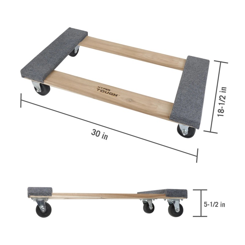 Hyper Tough 30-Inch Wooden Moving Dolly, 660-lb Capacity, Dollies