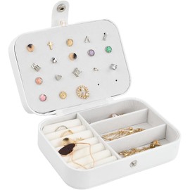 Organizador de Joyas Portátil, Estuche Joyero Blanco con Terciopelo, Múltiples Compartimentos para Aretes, Anillos, Collares y Pulseras, 16x11x5 cm