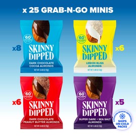 SKINNYDIPPED SkinnyDipped Snack Attack Minis Almond Variety Pack, Healthy Snack, Plant Protein, Gluten Free, 0.46 oz Mini Bags, Pack of 25