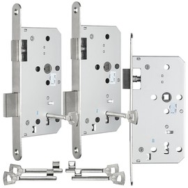 AGT Toilet Mortice Lock: Set of 3 Deadlocked Mortice Locks for Room Doors, Trap, DIN Left (Door Lock Inner Door, Room Door Lock Square, Door Fittings)