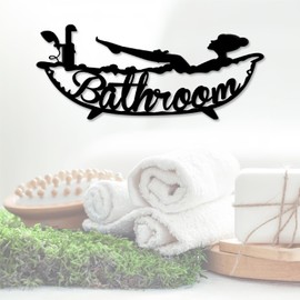 ShowMtheM Metal Bathroom Sign, Bathroom Signs Decor 12" x 5", Modern Farmhouse Wall Art Decor, Ideal Housewarming Gift