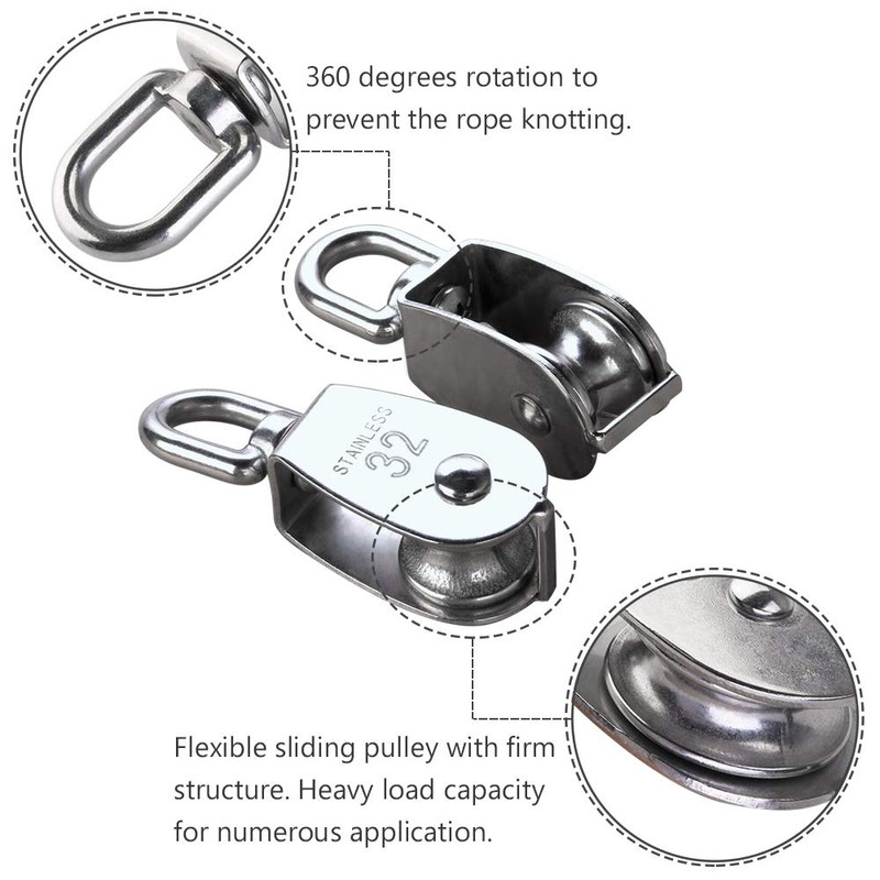E-TING M32 Single Pulley Block, 250KG/551Lbs Heavy Duty Swivel Lifting