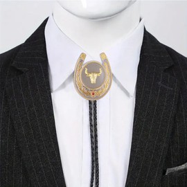 GelConnie Longhorn Bolo Tie for Men Vintage Native American Western Cowboy Gold Horseshoe Shaped Pendant Bolo Ties