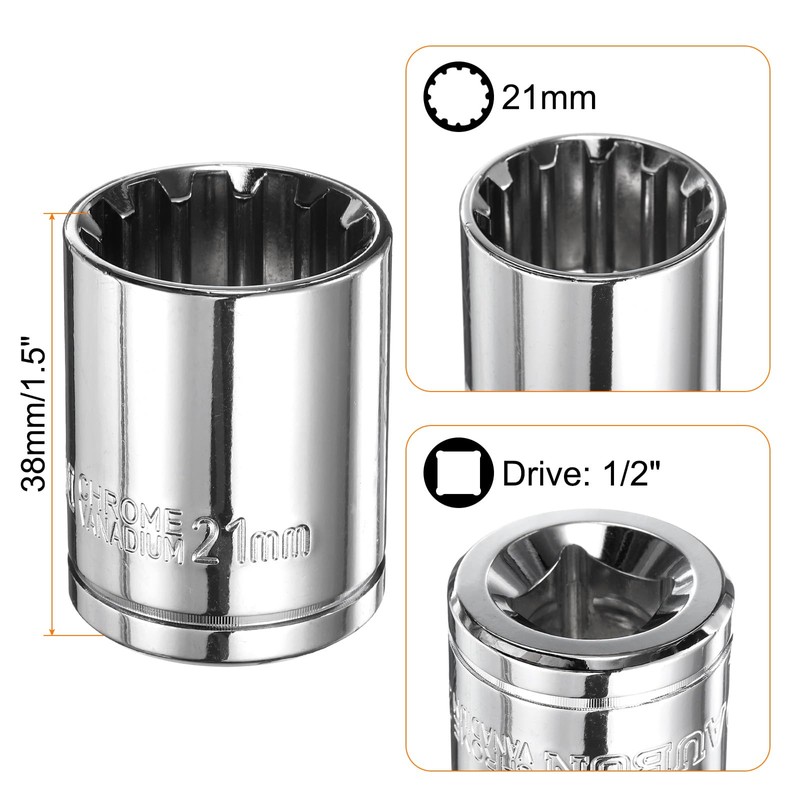 sourcing map 12 Point Socket 1/2" Drive by 21mm Metric