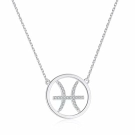 Qings Women's Zodiac Pendant Necklace with Cubic Zirconia Horoscope Astrology Women's Jewellery Birthday Christmas Graduation Gifts for Women Girls Men, Cubic Zirconia