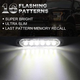 OPL5 2Pcs LED Strobe Lights 6 LED Surface Mount Light Bars Truck Lights 12V-24V White LED Strobe Light Bar Emergency Lights for Vehicles Trucks Vans Grill Lights Beacon Caution Lights(White Strobe)