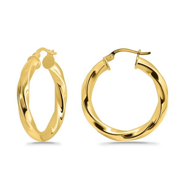 Gold Flash Sterling Silver 3.5mm Twist Design Round Hoop Earrings,