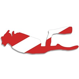 Left Facing Scuba Diver Shaped Dive Flag Sticker (Funny Diving Down Waterproof Vinyl Decal for car Boat or Boat (2 x 6 inch)