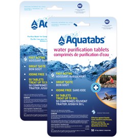 Aquatabs 49mg Water Purification Tablets, (50 Pack Canadian Retail Pouch), Easy-to-Use Water Treatment for Hiking, Backpacking, Camping, Survival and International Travel (2 Pack)