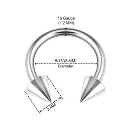 KJM Fashion Cartilage Earrings Steel Circular Barbell 1.2 mm 16 g Pack of 5, Stainless Steel