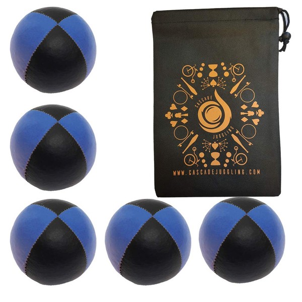 5 x Pro 115g Cascade Classic Black Theme Juggling Balls - Thud Juggling Balls & Bag - Set of 5 Juggling Balls (Blue and Black)