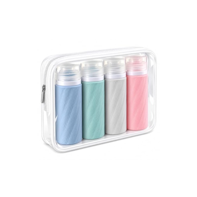 Juego de 4 Botellas de Silicona para Viaje, 90 ml,