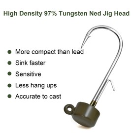 Fishfun 8Pcs Tungsten Ned Rig Jig Heads with Hooks in Different Sizes, Finesse Mushroom Jig Heads for Bass Fishing with Soft Lures, 1/6oz, Green