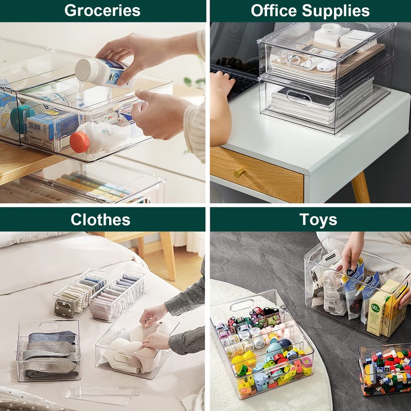 LALASTAR 2 Pack Fridge Organizer with Pull-out Drawer, Stackable Freezer