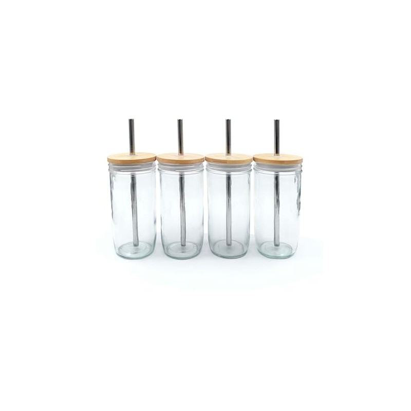 Elk and Friends Glass Mason Jars 24oz with Bamboo Straw