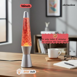 zhrisezlava 16IN Orange Glitter Lamp, Liquid Relaxing Motion Light, Home Decor Calming and Entertaining Lamp, Night Light for Meditation, Amazing Gifts for Adults & Kids, Silver Base,(2hao)