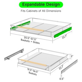 SOFRON Expandable Pull Out Drawers for Cabinets, Kitchen Cabinet Slide Out Shelves, Adjustable Roll Out Drawers, X-Large 2 Pack