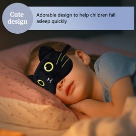 Mezeic Sleep Eye Mask, Cartoon Cat Eye Mask Soft Plush Eye Mask for Sleeping Travel Blockout Sleeping Masks Eye Cover Novelty Cute Animal Eyeshade for Kids Girls Children Adult (Black Cat-2)