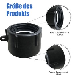 Chengshi Water Tank Accessories DN50 2 Inch S60X6 60 mm Coarse Thread Internal Thread Converted to DN50 2 Inch BSP IBC Adapter Male Thread IBC Connector for Rainwater Tank Plastic Black 1000 Litres