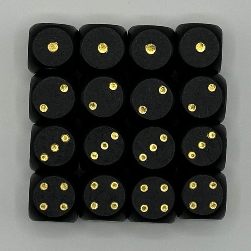 CRAFT CROWN Black Dice, Gold Letters, 16 Pieces, 0.5 inches