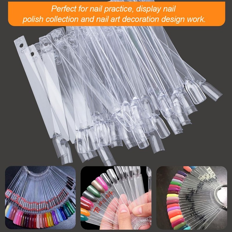 JASSINS 100 Pcs Clear Fan-shaped False Nail Swatch Sticks Nail