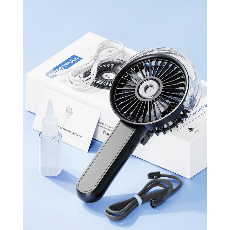 SWEETFULL Portable Misting Fan - 180° Foldable Handheld Personal Fan