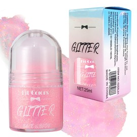 Roll-on Body Glitter Gel, Glitter Gel Roll On for Glitter, Liquid Festival Accessories, Mermaid Sequins Glitter Face, Face Paint Holographic for Body Face Hair, 25 ml (Pink)