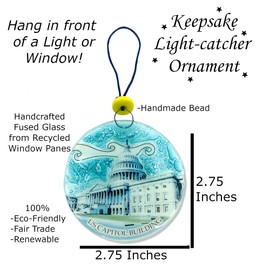 US Capital Building Ornament - Glass Washington DC Christmas Ornament Holiday Art Light Catcher