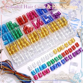 VENOFEN Colorful Hair Jewelry for Braids Dreadlock Cuffs Loc Hair Strings 8 Colors Metal Braids Clips Hair Cuff Rings Locs Accessories for Women Girls