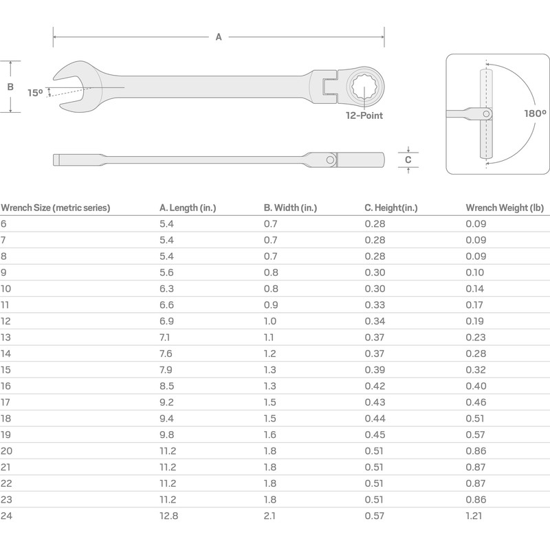 TEKTON 13 mm Flex Head 12-Point Ratcheting Combination Wrench |