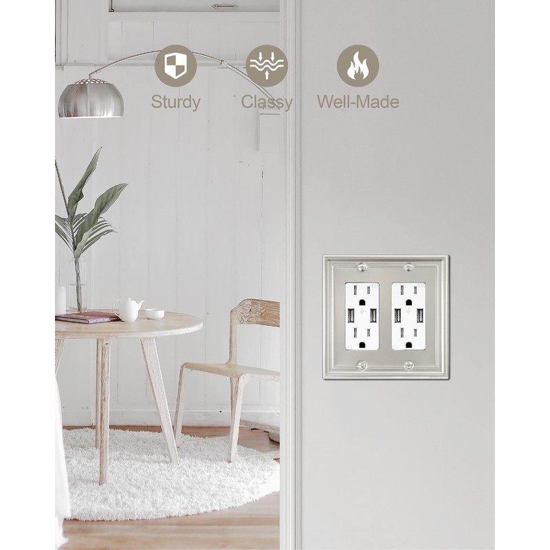ZILLSEA 2-Pack Double Decorator Wall Plate, Satin Nickel Eletrical Outlet