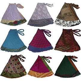 Wevez® Pack of 3 Pcs Original Two Layer Printed Wrap Around Skirts (Mini Skirts(20 Inches Length))