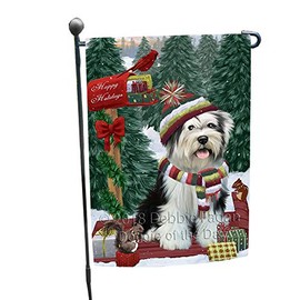Doggie of the Day Tibetan Terrier Dog Garden Flags - Merry Christmas Woodland Sled - Double Sided - Yard Porch Lawn Spring Decorative Gift - Home Decor 12 1/2"w x 18"h - GFLAG51121