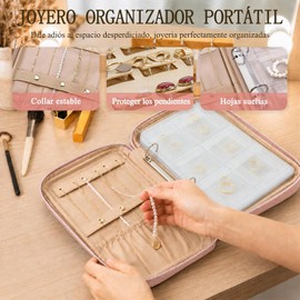 Joyero para Mujer de Viaje, Alajeros Joyeria Mujer con Hojas Sueltas, Joyero Organizador Portátil con Doble Cremallera para Aretes, Anillos, Collares, Pulseras, Pendientes, Regalos para Mujer (Rosa)