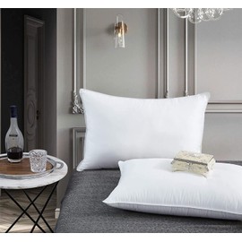 Luxurious King Size Medium Firm Goose Down Fiber Pillow Down, 100% Egyptian Cotton Cover, 40 oz. Fill Weight, White Solid