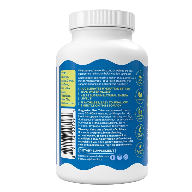 Hi-Lyte Unflavored Electrolyte Capsules - Hydration Support Supplement Tablets -
