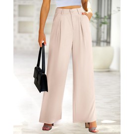 BTFBM Women High Waist Palazzo Pants Fall 2025 Casual Wide Leg Trousers Loose Work Office Business Suit Pant Pockets(Beige, XX-Large)