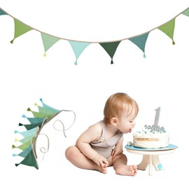 Bunting Banner, Triangle Pennant Banner Flags with Tassel 10 Flags Hanging Vintage Fabric Bunting for Wedding Birthday Baby Shower Anniversary.-