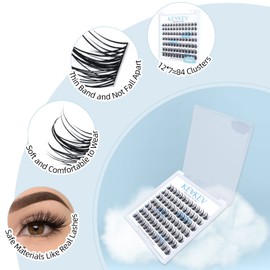 Lash Clusters 84 Pcs Cluster Lashes Eyelash Clusters DIY Cluster Eyelash Extensions Individual Lashes Thin Band & Soft(Cloudy,D-12mm)